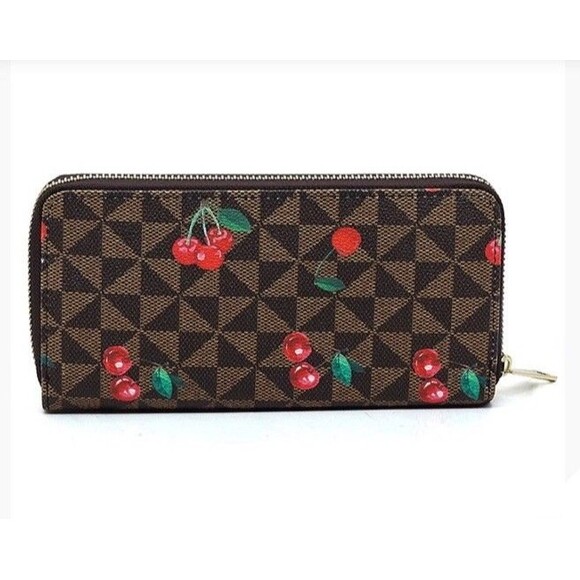 Unbranded Handbags - Cherry Print Brown Inspired Wristlet Wallet Nwot Fruit Fashion Purse